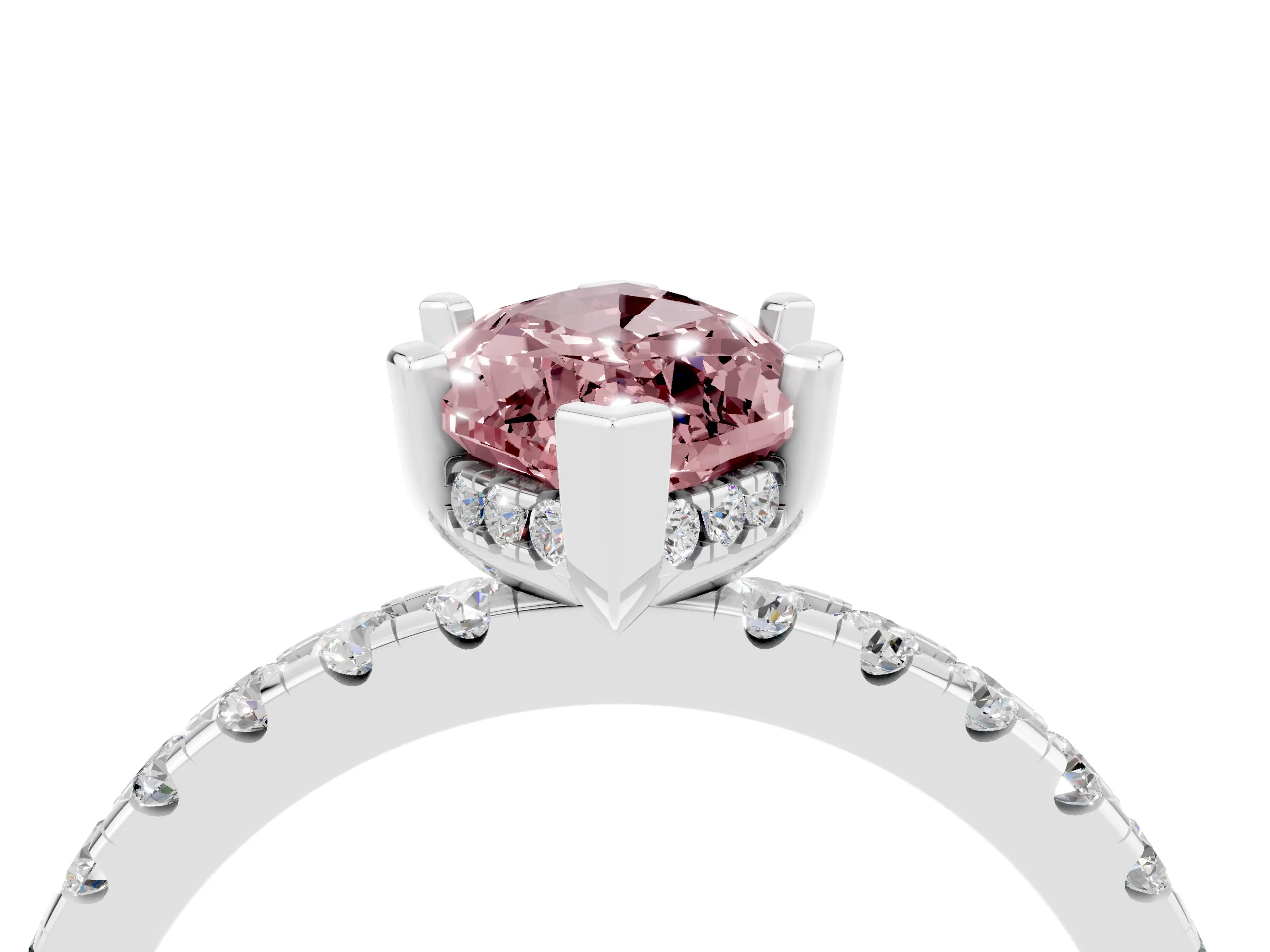 White gold Marquise Cut Morganite Solitaire Ring with Pavé Band and Four-Prong Setting_28