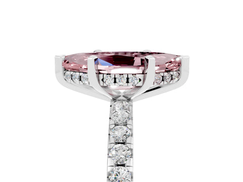 White gold Marquise Cut Morganite Solitaire Ring with Pavé Band and Four-Prong Setting_29