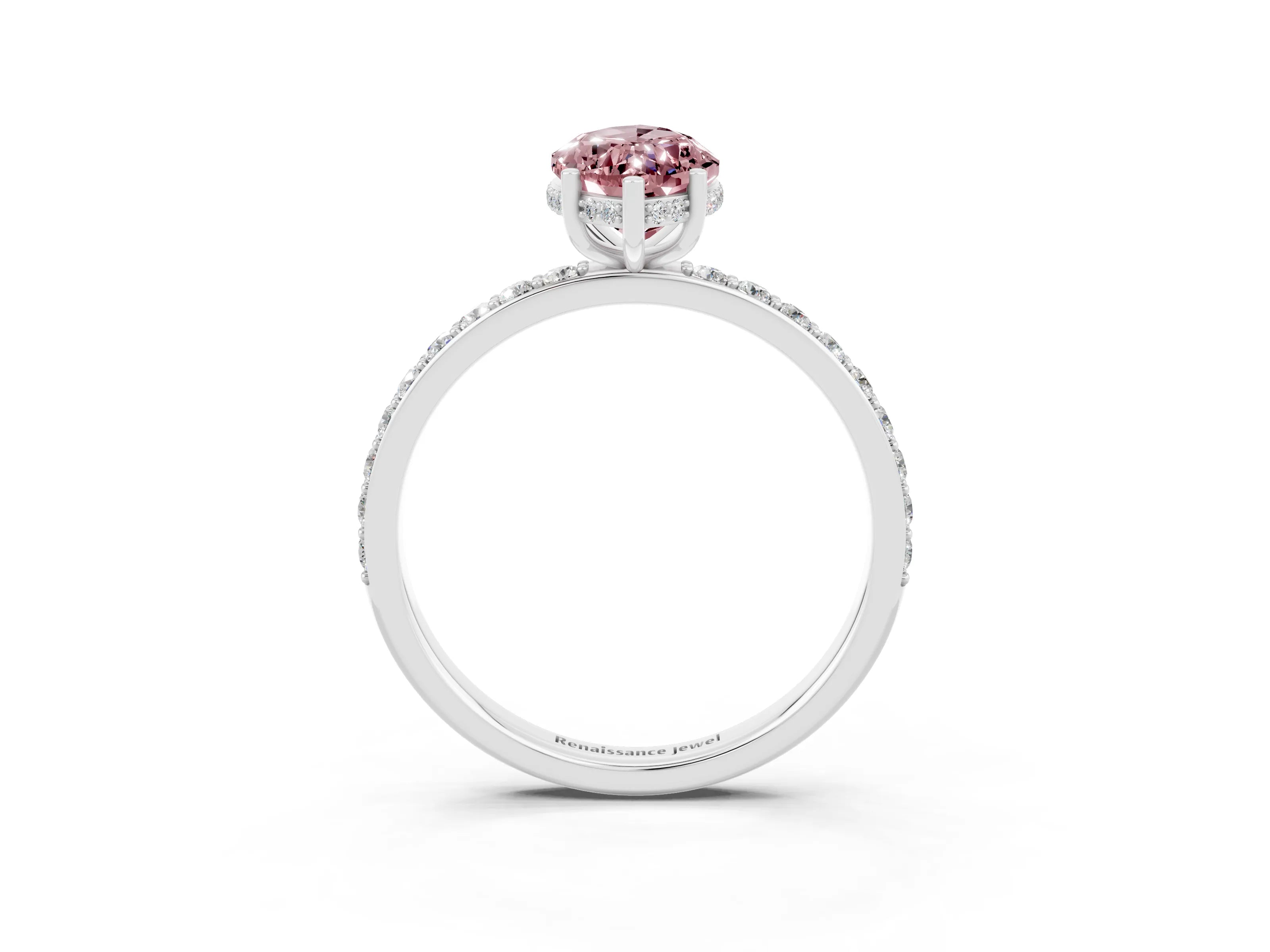 White gold Marquise Cut Morganite Solitaire Ring with Pavé Band and Hidden Halo_3
