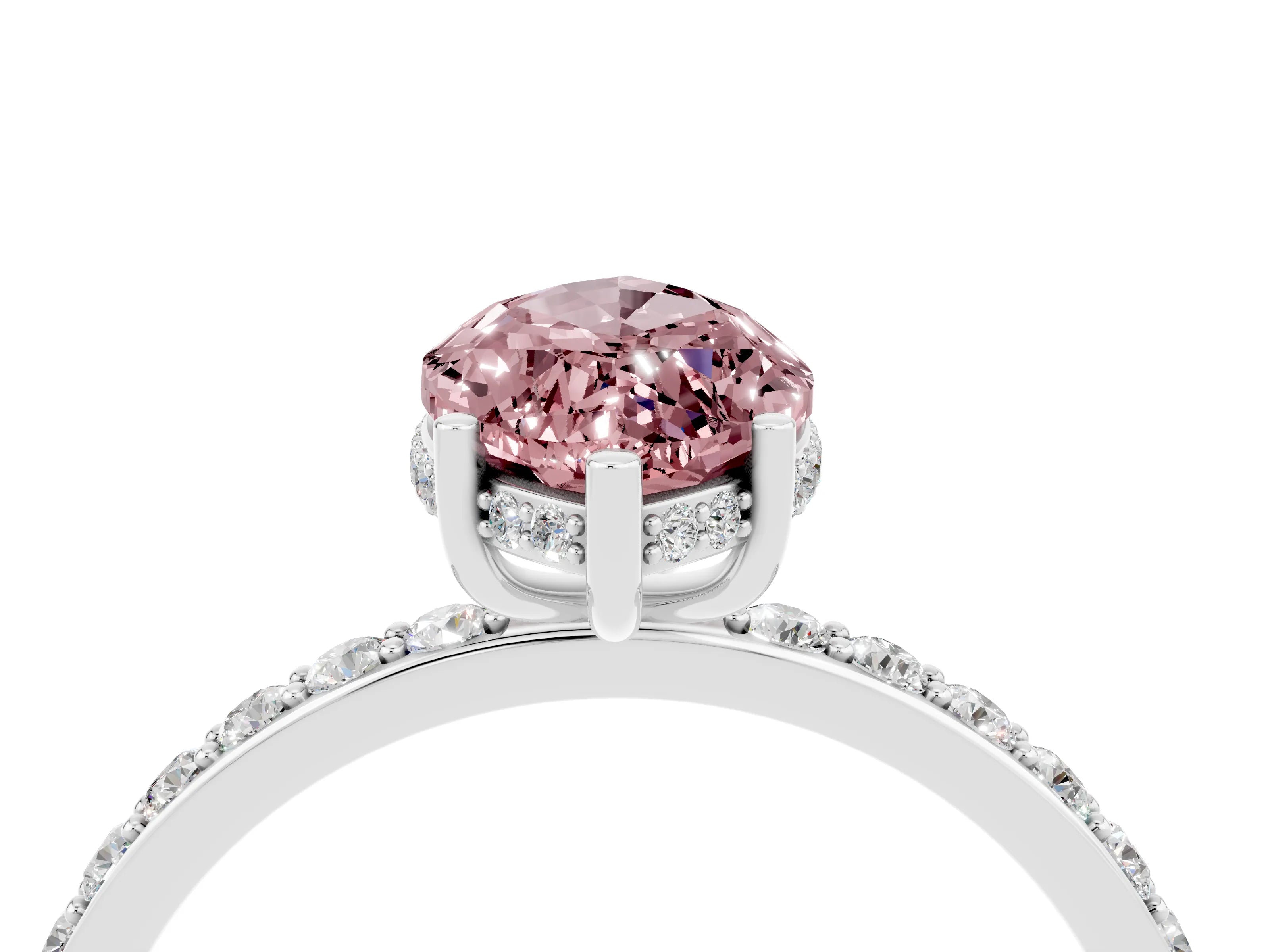 White gold Marquise Cut Morganite Solitaire Ring with Pavé Band and Hidden Halo_4