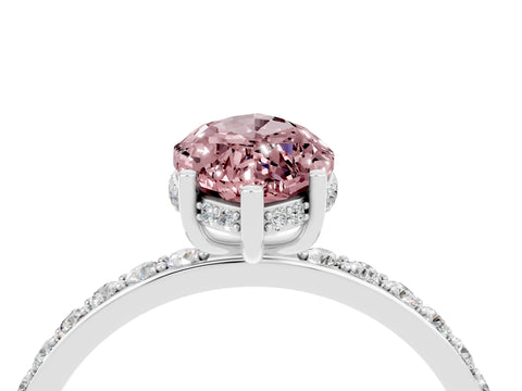 White gold Marquise Cut Morganite Solitaire Ring with Pavé Band and Hidden Halo_4