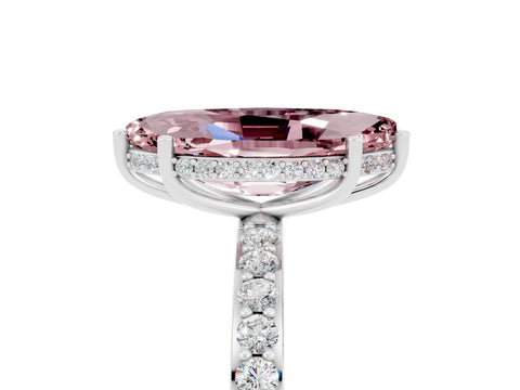 White gold Marquise Cut Morganite Solitaire Ring with Pavé Band and Hidden Halo_5