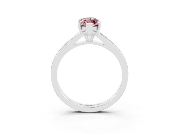 White gold Marquise Cut Morganite Solitaire Ring with Pavé Band and Prong Setting