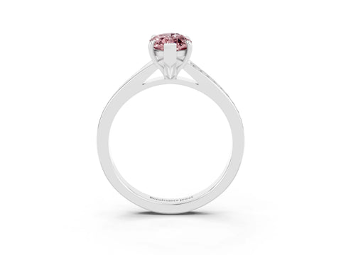 White gold Marquise Cut Morganite Solitaire Ring with Pavé Band and Prong Setting_3