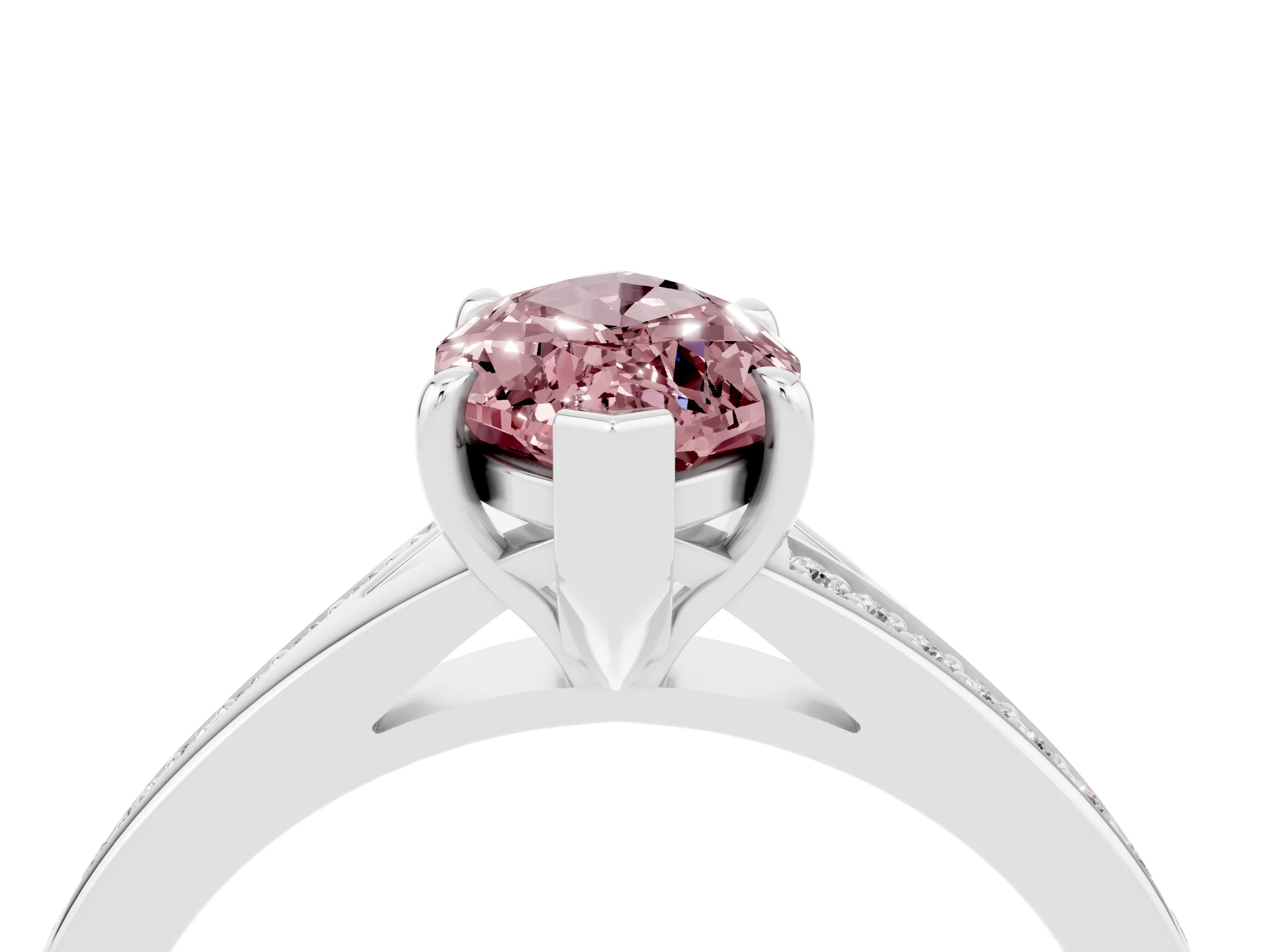 White gold Marquise Cut Morganite Solitaire Ring with Pavé Band and Prong Setting_4