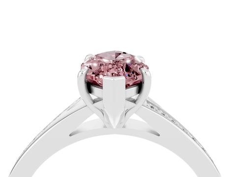 White gold Marquise Cut Morganite Solitaire Ring with Pavé Band and Prong Setting_4