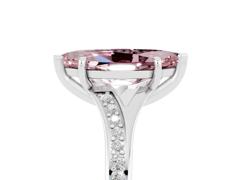 White gold Marquise Cut Morganite Solitaire Ring with Pavé Band and Prong Setting_5