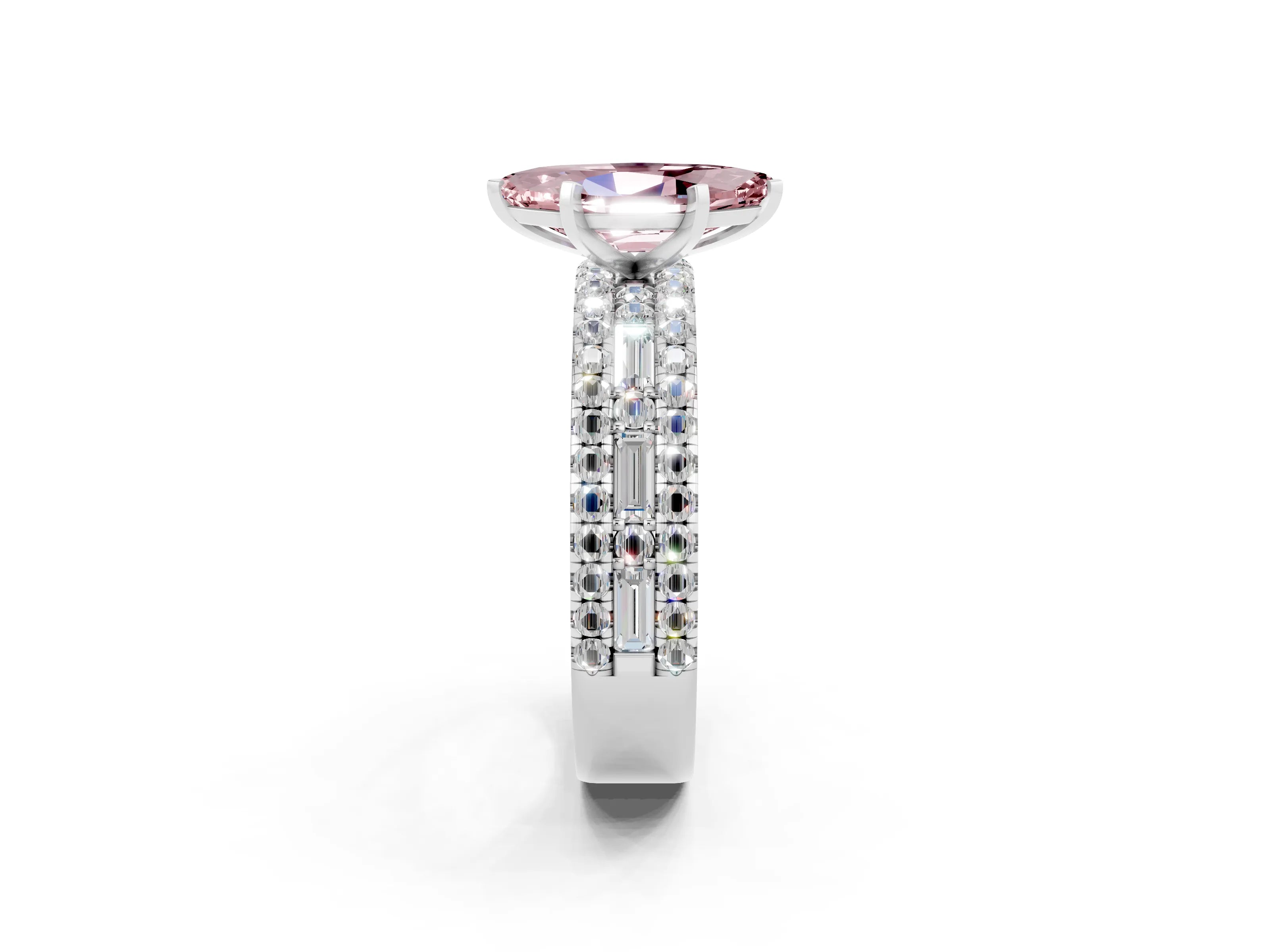 White gold Marquise Cut Morganite Solitaire Ring with Pavé and Channel Set Band_2