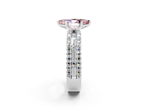 White gold Marquise Cut Morganite Solitaire Ring with Pavé and Channel Set Band_2