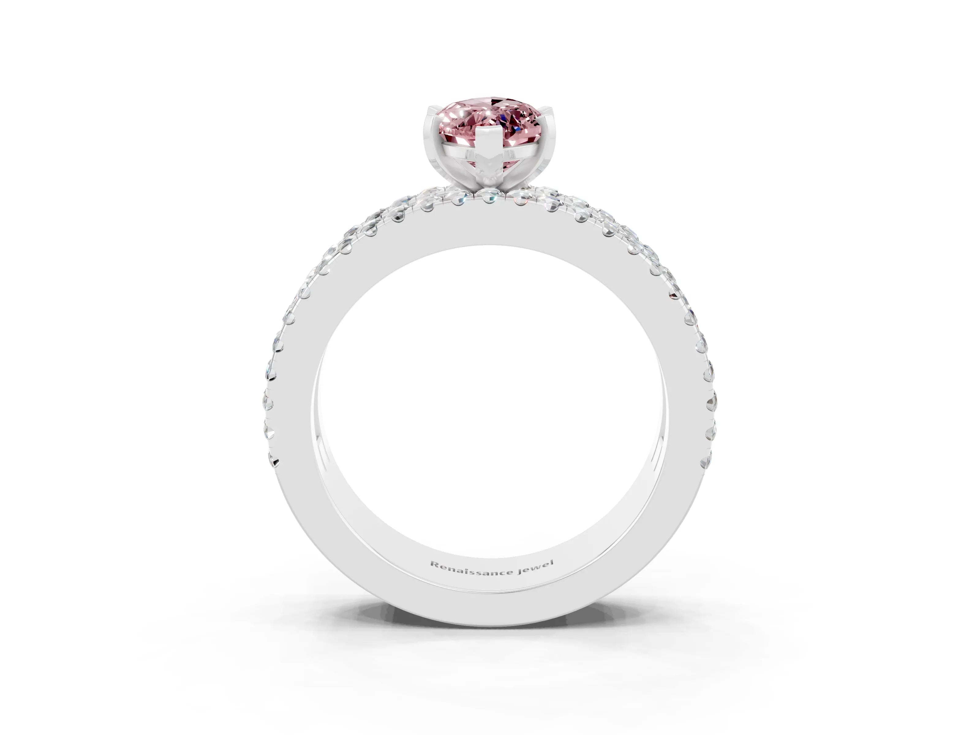 White gold Marquise Cut Morganite Solitaire Ring with Pavé and Channel Set Band_3
