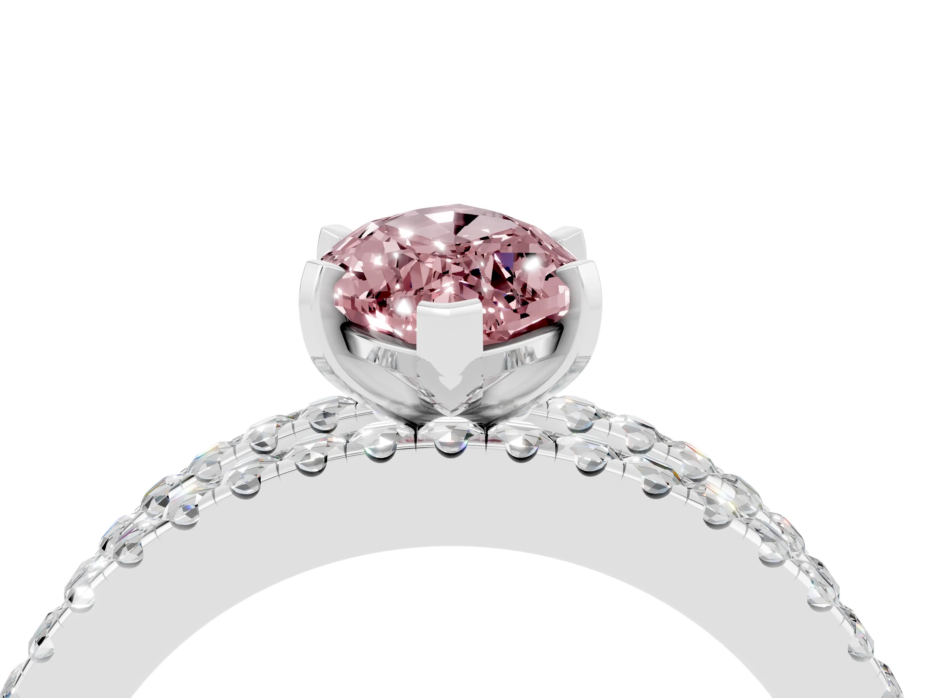 White gold Marquise Cut Morganite Solitaire Ring with Pavé and Channel Set Band_4