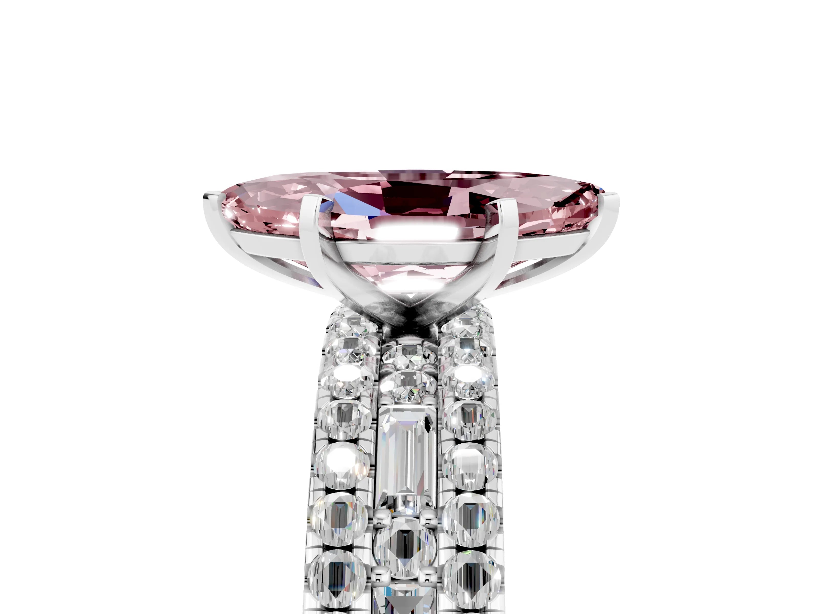 White gold Marquise Cut Morganite Solitaire Ring with Pavé and Channel Set Band_5