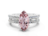 White gold Marquise Cut Morganite Solitaire Ring with Pavé and Channel Set Band