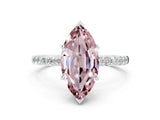 White gold Marquise Cut Morganite Solitaire Ring with Pave Band and Four Prong Setting_12