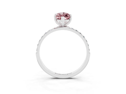 White gold Marquise Cut Morganite Solitaire Ring with Pave Band and Four Prong Setting_15
