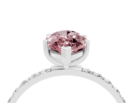 White gold Marquise Cut Morganite Solitaire Ring with Pave Band and Four Prong Setting_16