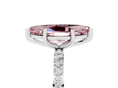 White gold Marquise Cut Morganite Solitaire Ring with Pave Band and Four Prong Setting_17