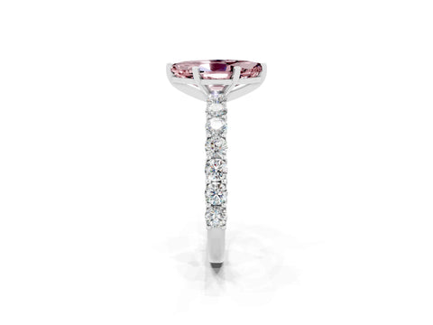 White gold Marquise Cut Morganite Solitaire Ring with Shared Prong Pavé Band and Four-Prong Setting_2