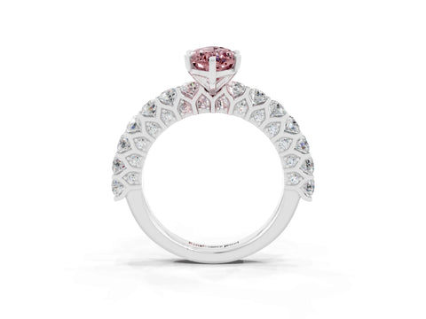 White gold Marquise Cut Morganite Solitaire Ring with Shared Prong Pavé Band and Four-Prong Setting_3