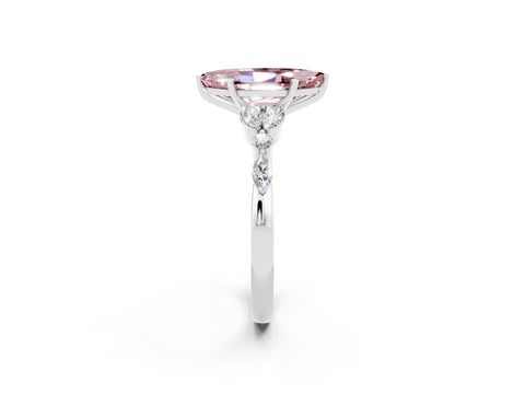 White gold Marquise Cut Morganite Solitaire Ring with Side Stones and Four-Prong Setting_44