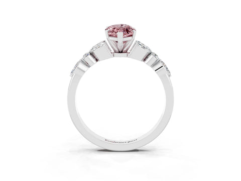 White gold Marquise Cut Morganite Solitaire Ring with Side Stones and Four-Prong Setting_45