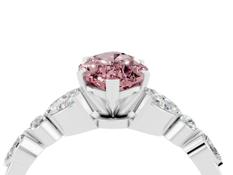 White gold Marquise Cut Morganite Solitaire Ring with Side Stones and Four-Prong Setting_46
