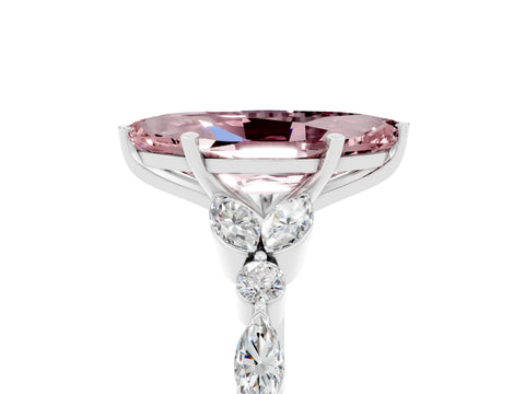 White gold Marquise Cut Morganite Solitaire Ring with Side Stones and Four-Prong Setting_47