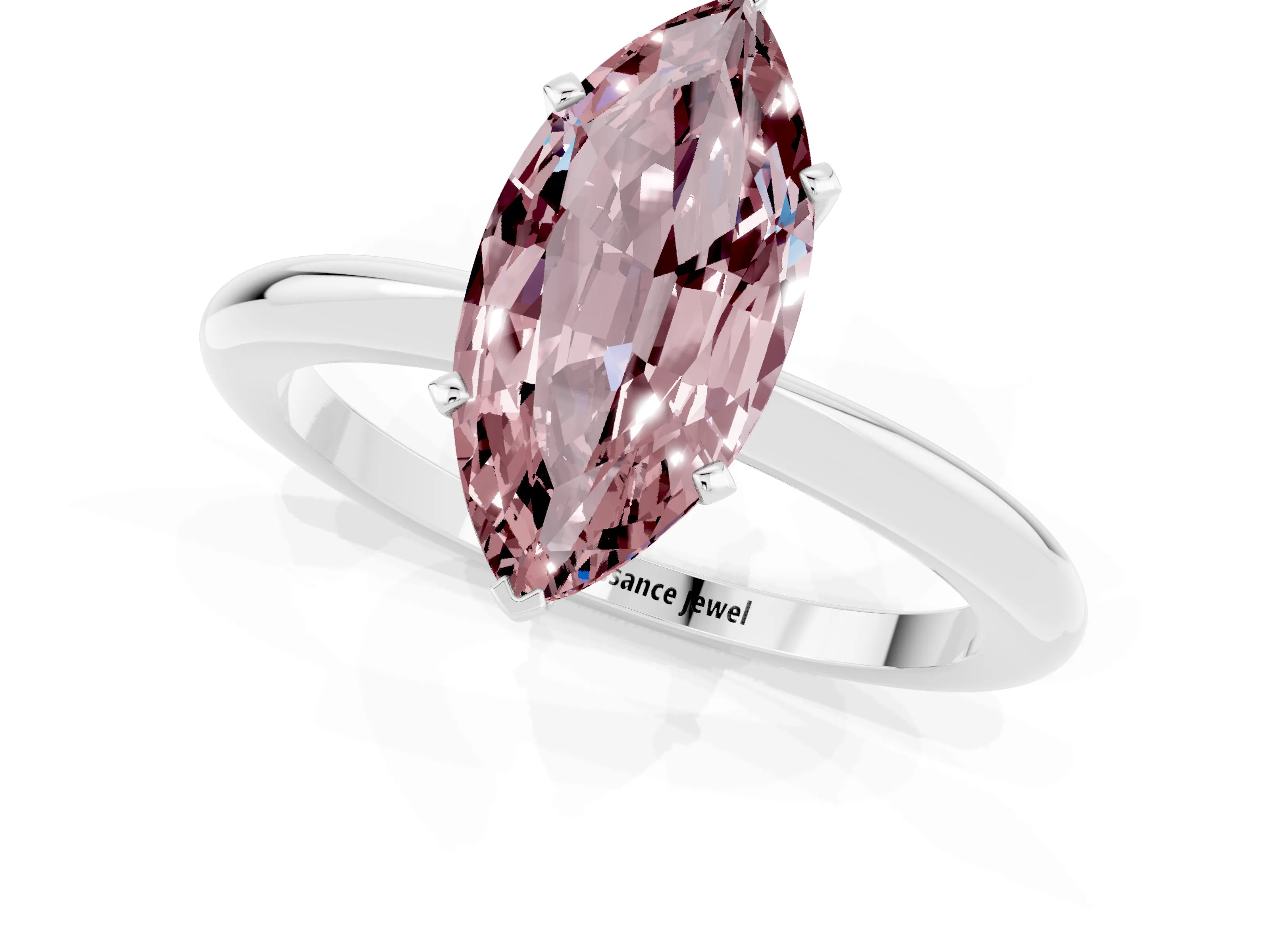 White gold Marquise Cut Morganite Solitaire Ring with Six-Prong Setting and Classic Band_1