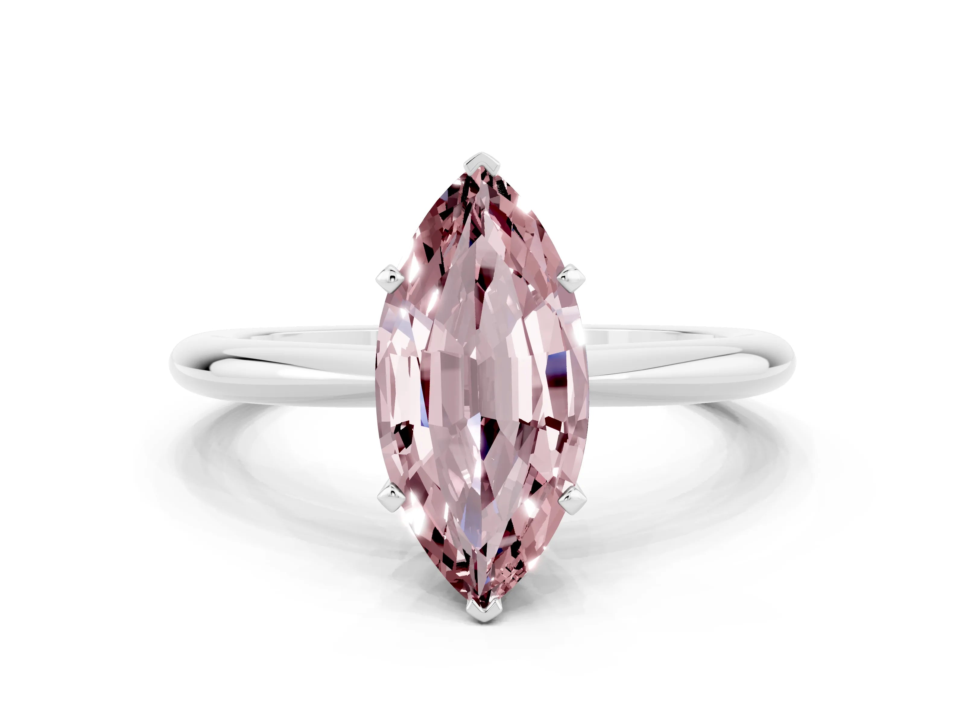 White gold Marquise Cut Morganite Solitaire Ring with Six-Prong Setting and Classic Band_12