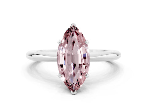 White gold Marquise Cut Morganite Solitaire Ring with Six-Prong Setting and Classic Band_12