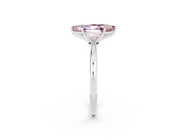 Platinum Marquise Cut Morganite Solitaire Ring with Six-Prong Setting and Classic Band