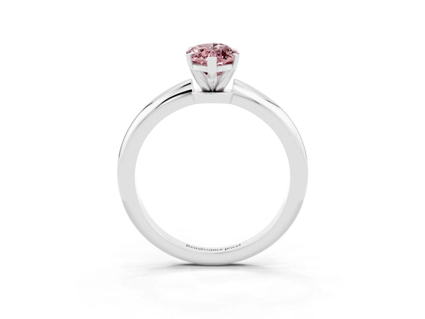Platinum Marquise Cut Morganite Solitaire Ring with Six-Prong Setting and Classic Band
