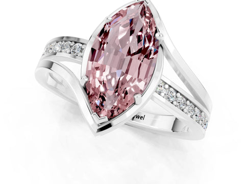 White gold Marquise Cut Morganite Solitaire Ring with Split Shank and Prong Setting_1