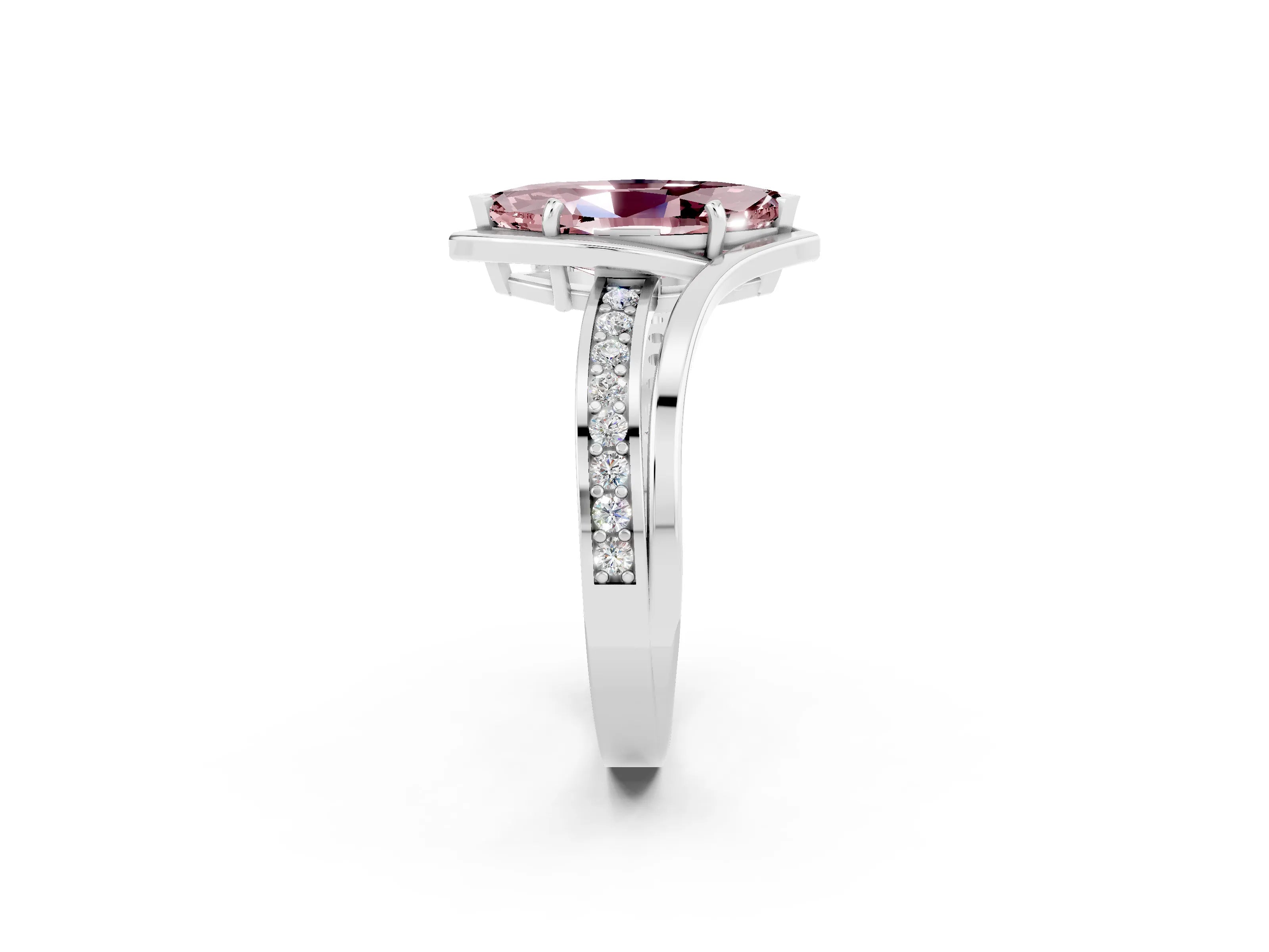 White gold Marquise Cut Morganite Solitaire Ring with Split Shank and Prong Setting_2