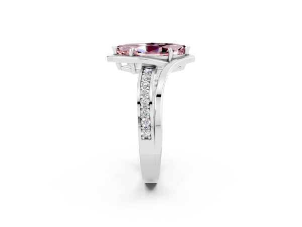 White gold Marquise Cut Morganite Solitaire Ring with Split Shank and Prong Setting