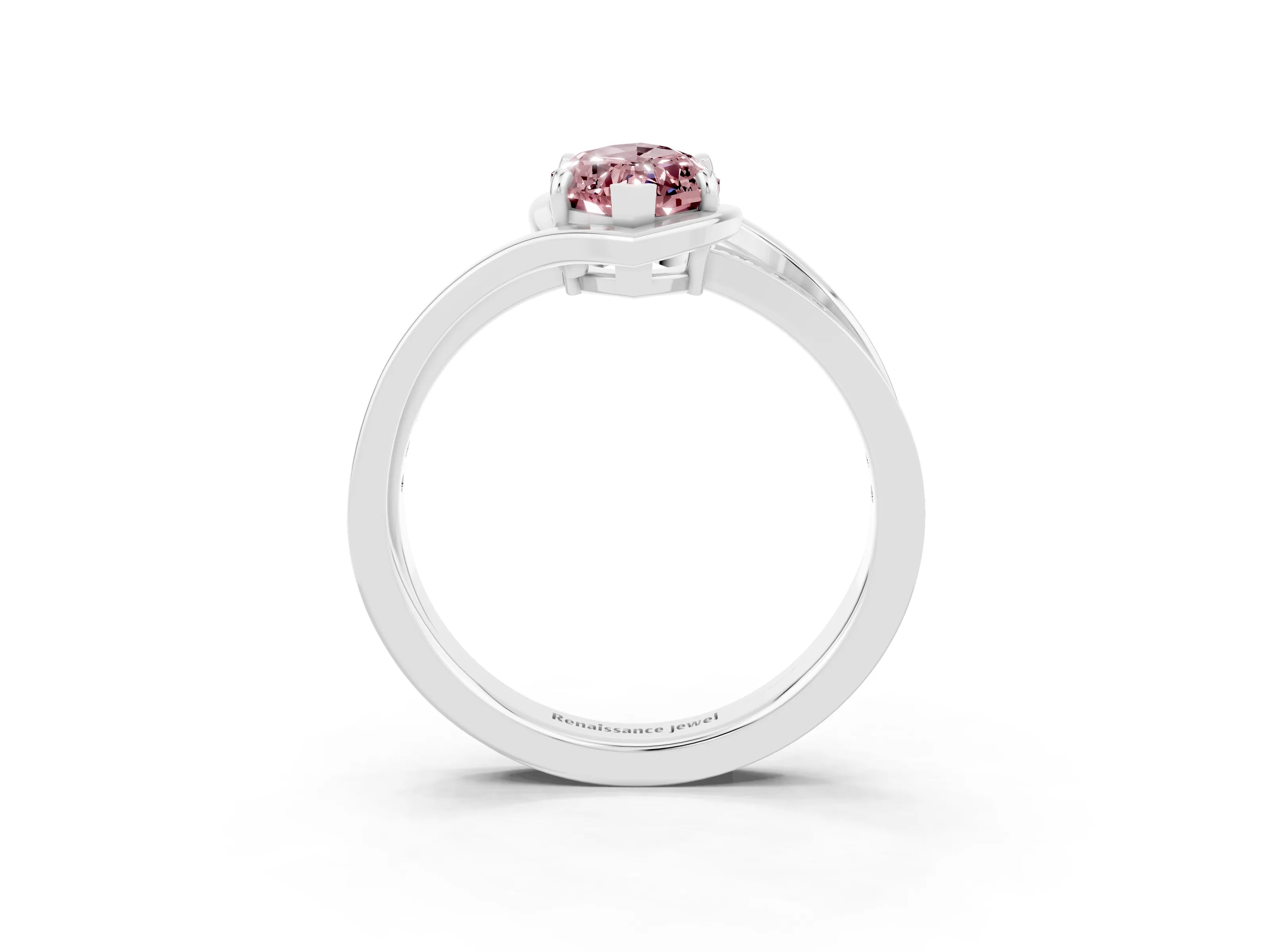 White gold Marquise Cut Morganite Solitaire Ring with Split Shank and Prong Setting_3