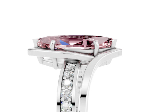 White gold Marquise Cut Morganite Solitaire Ring with Split Shank and Prong Setting_5