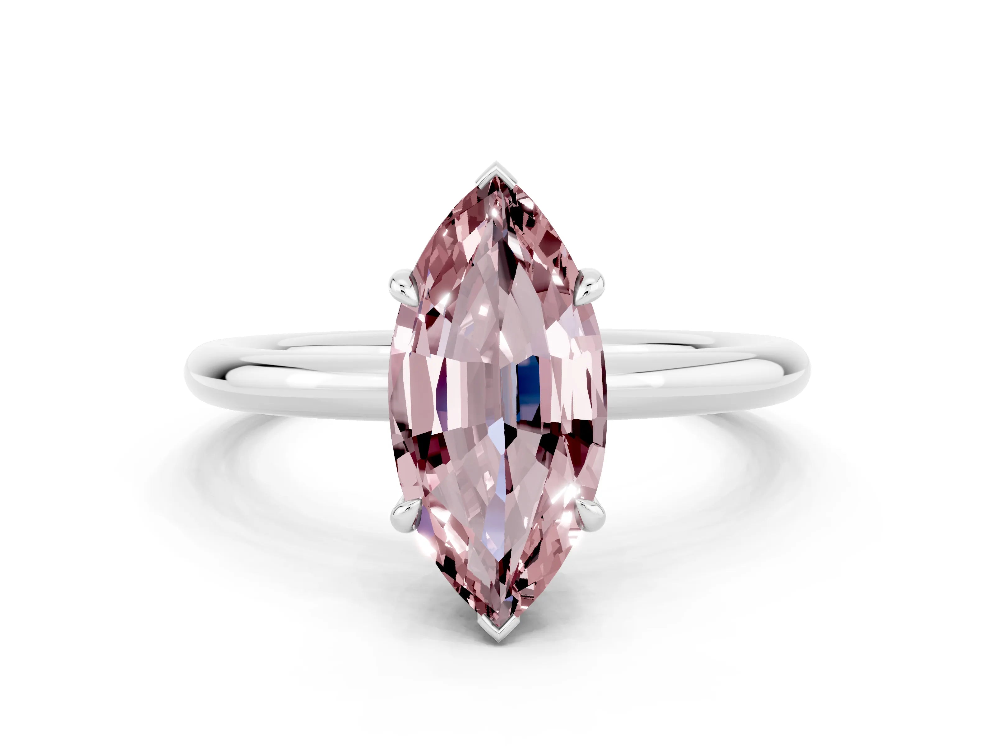 White gold Marquise Cut Morganite Solitaire Ring with Thin Band and Four-Prong Setting_12