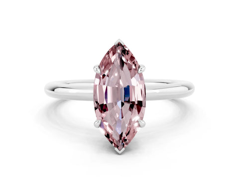 White gold Marquise Cut Morganite Solitaire Ring with Thin Band and Four-Prong Setting_12