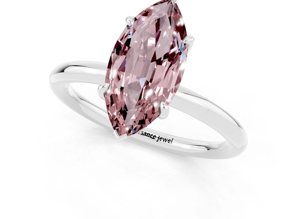 Platinum Marquise Cut Morganite Solitaire Ring with Thin Band and Four-Prong Setting
