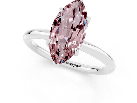White gold Marquise Cut Morganite Solitaire Ring with Thin Band and Four-Prong Setting_13