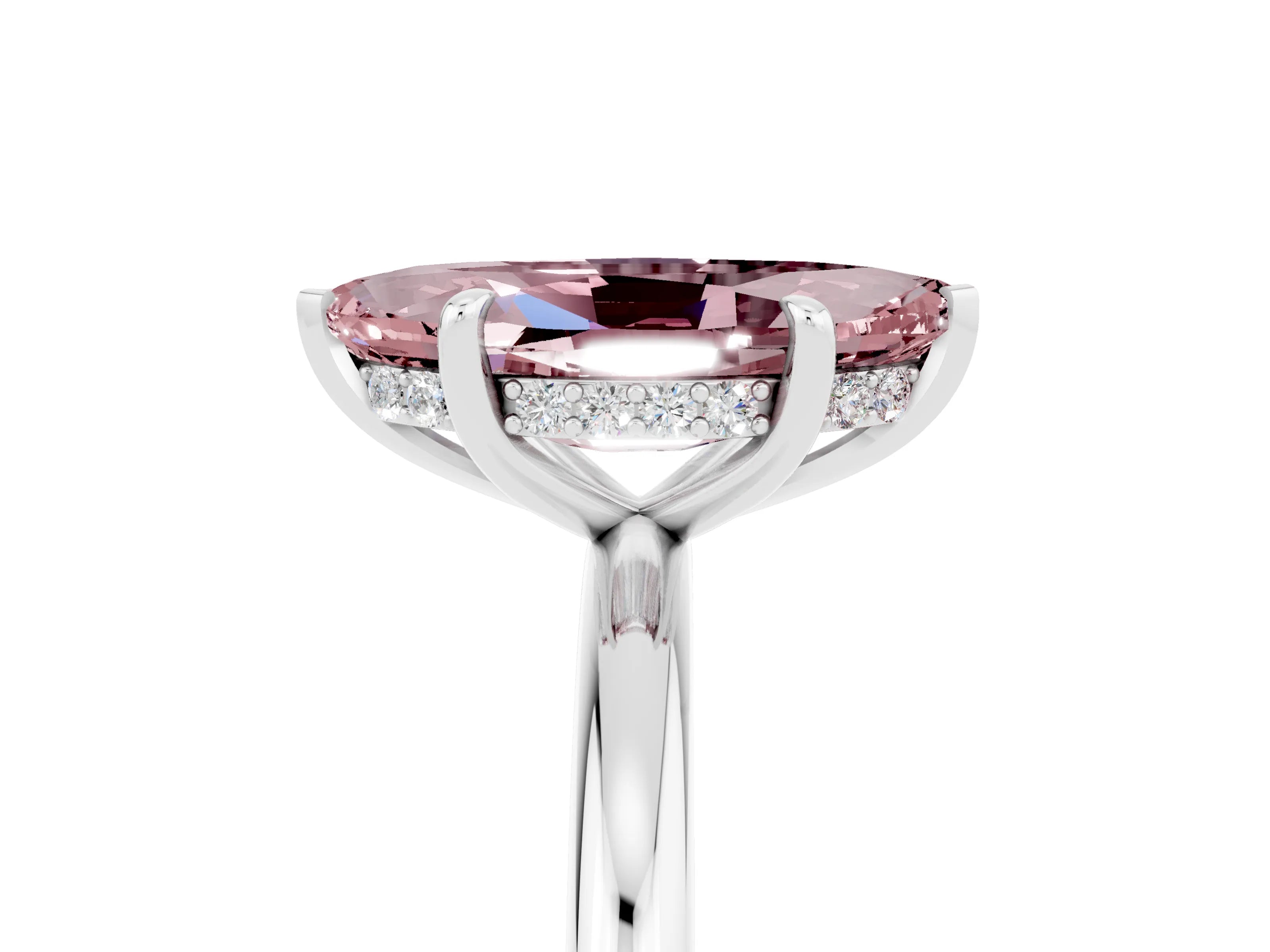 White gold Marquise Cut Morganite Solitaire Ring with Thin Band and Four-Prong Setting_17