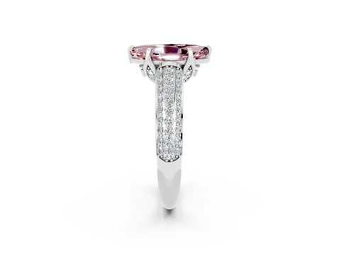 White gold Marquise Cut Morganite Solitaire Ring with Three-Row Pavé Band and Four-Prong Setting_14
