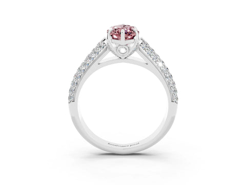 White gold Marquise Cut Morganite Solitaire Ring with Three-Row Pavé Band and Four-Prong Setting_15