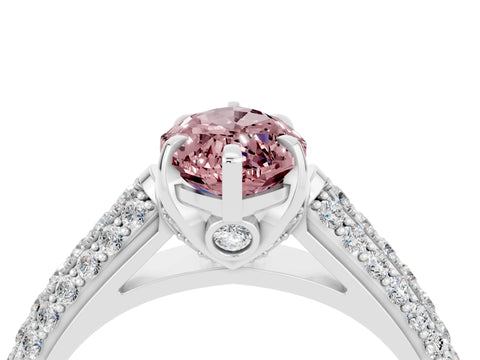 White gold Marquise Cut Morganite Solitaire Ring with Three-Row Pavé Band and Four-Prong Setting_16