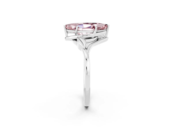 Platinum Marquise Cut Morganite Solitaire Ring with Twist Band and Four-Prong Setting