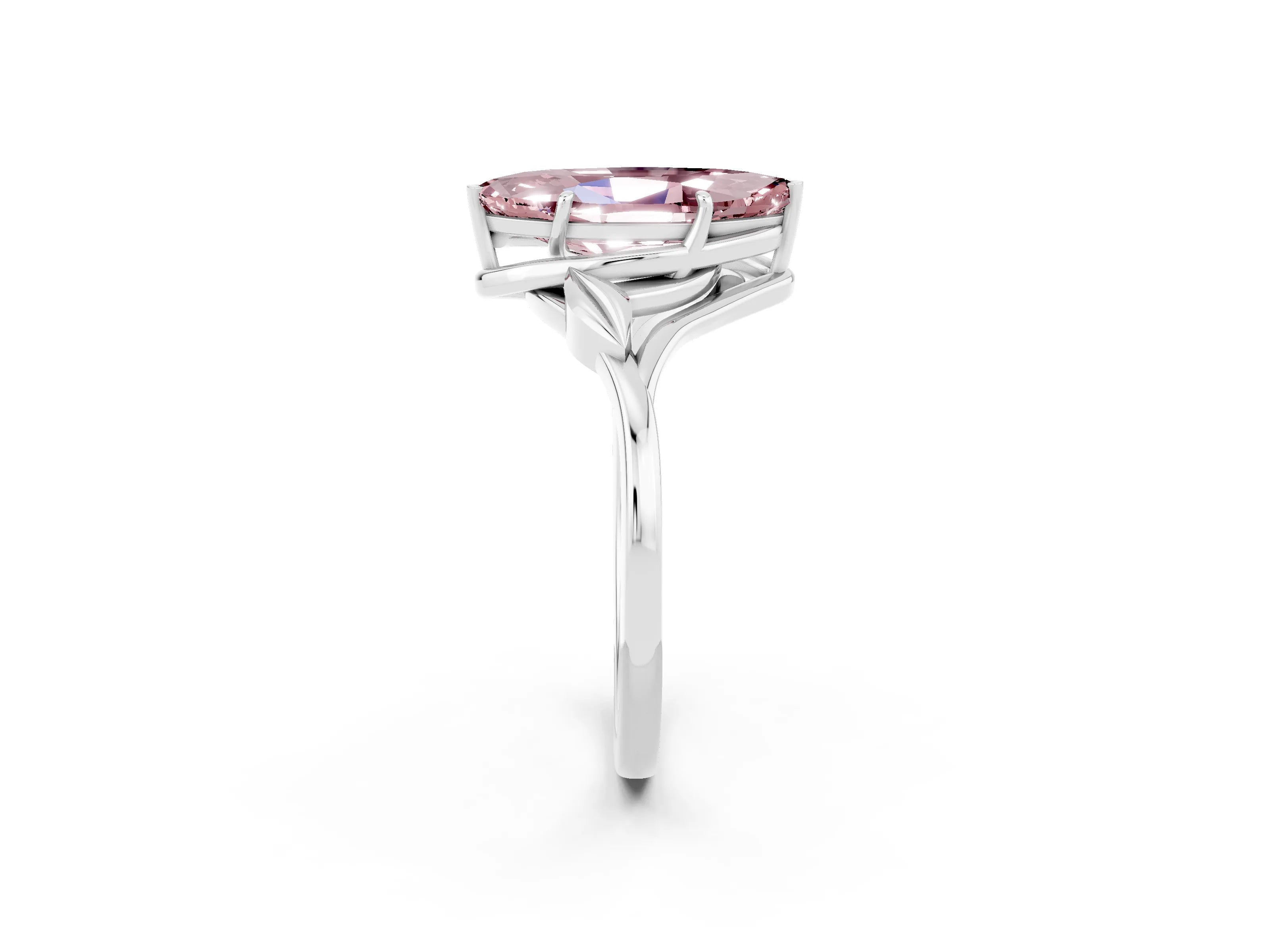 White gold Marquise Cut Morganite Solitaire Ring with Twist Band and Four-Prong Setting_14