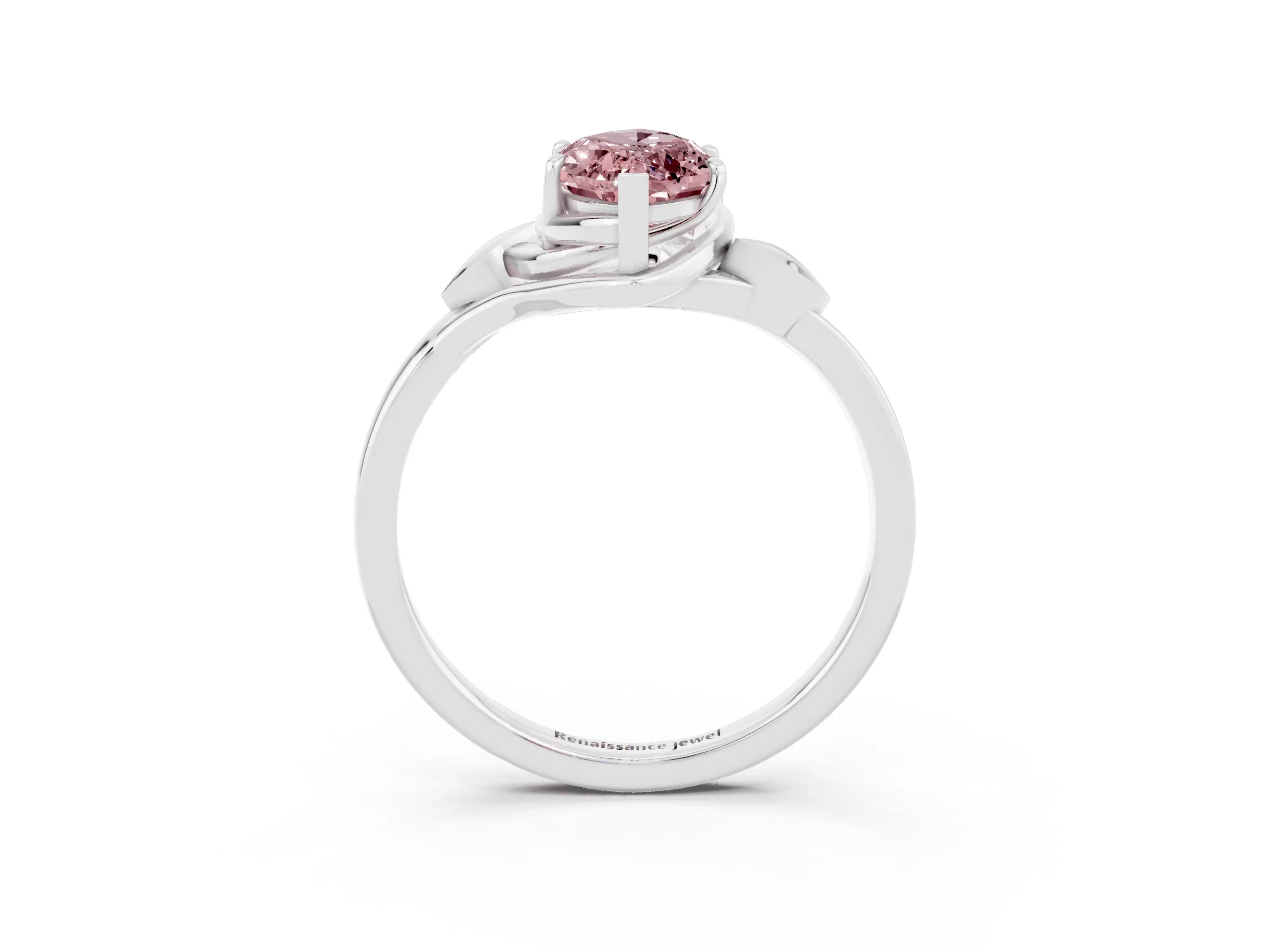 White gold Marquise Cut Morganite Solitaire Ring with Twist Band and Four-Prong Setting_15