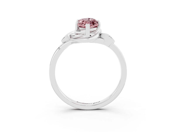 Platinum Marquise Cut Morganite Solitaire Ring with Twist Band and Four-Prong Setting