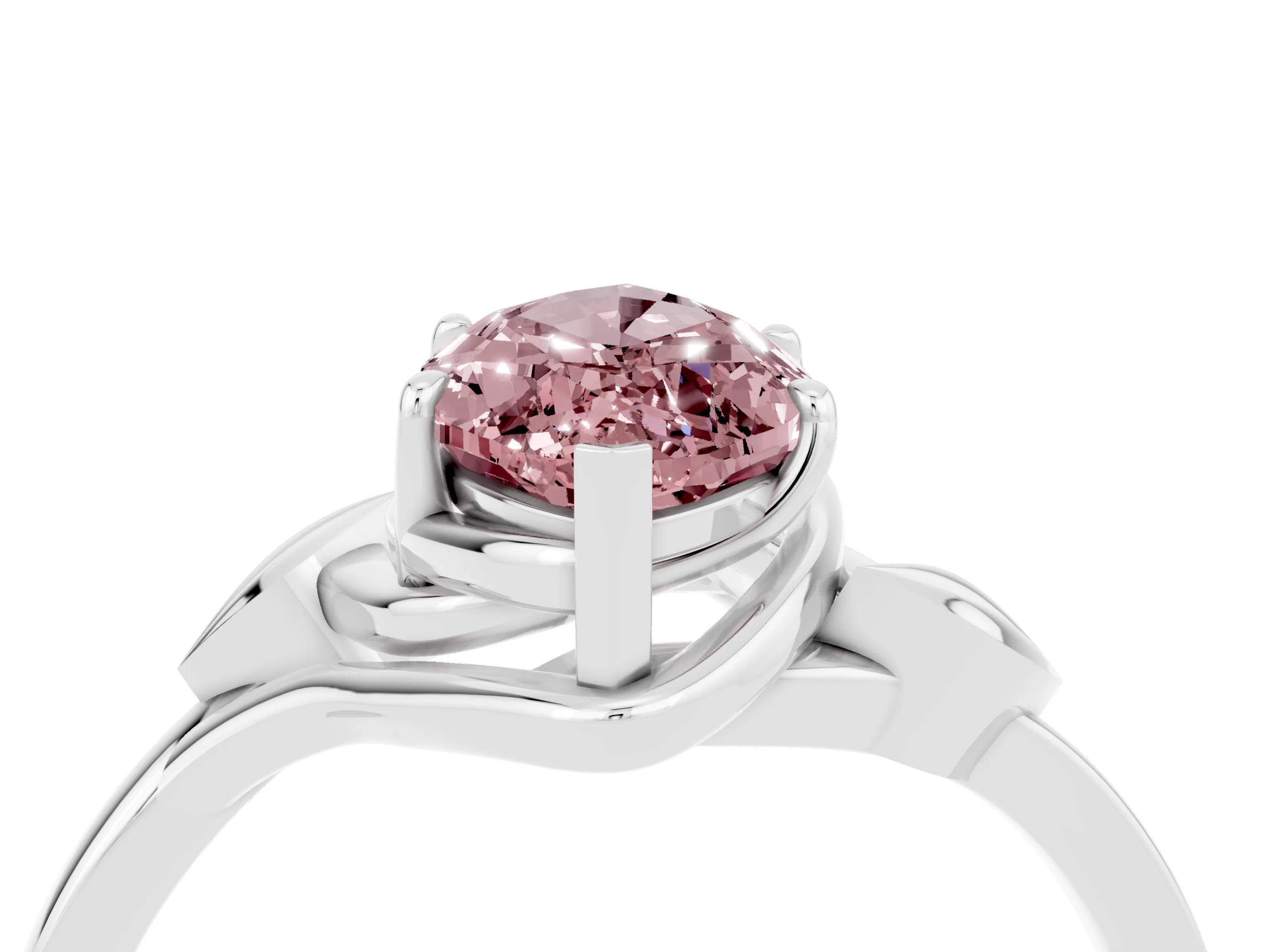 White gold Marquise Cut Morganite Solitaire Ring with Twist Band and Four-Prong Setting_16